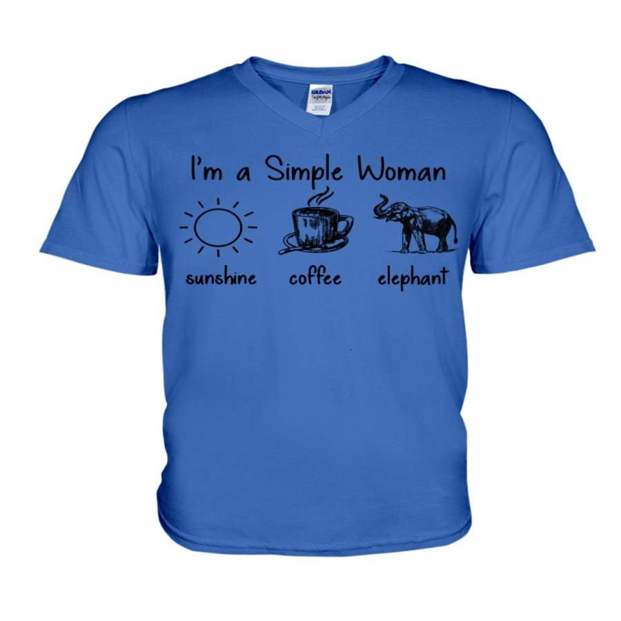 Im A Simple Woman Who Needs Sunshine Coffee And Elephant Guys V-Neck