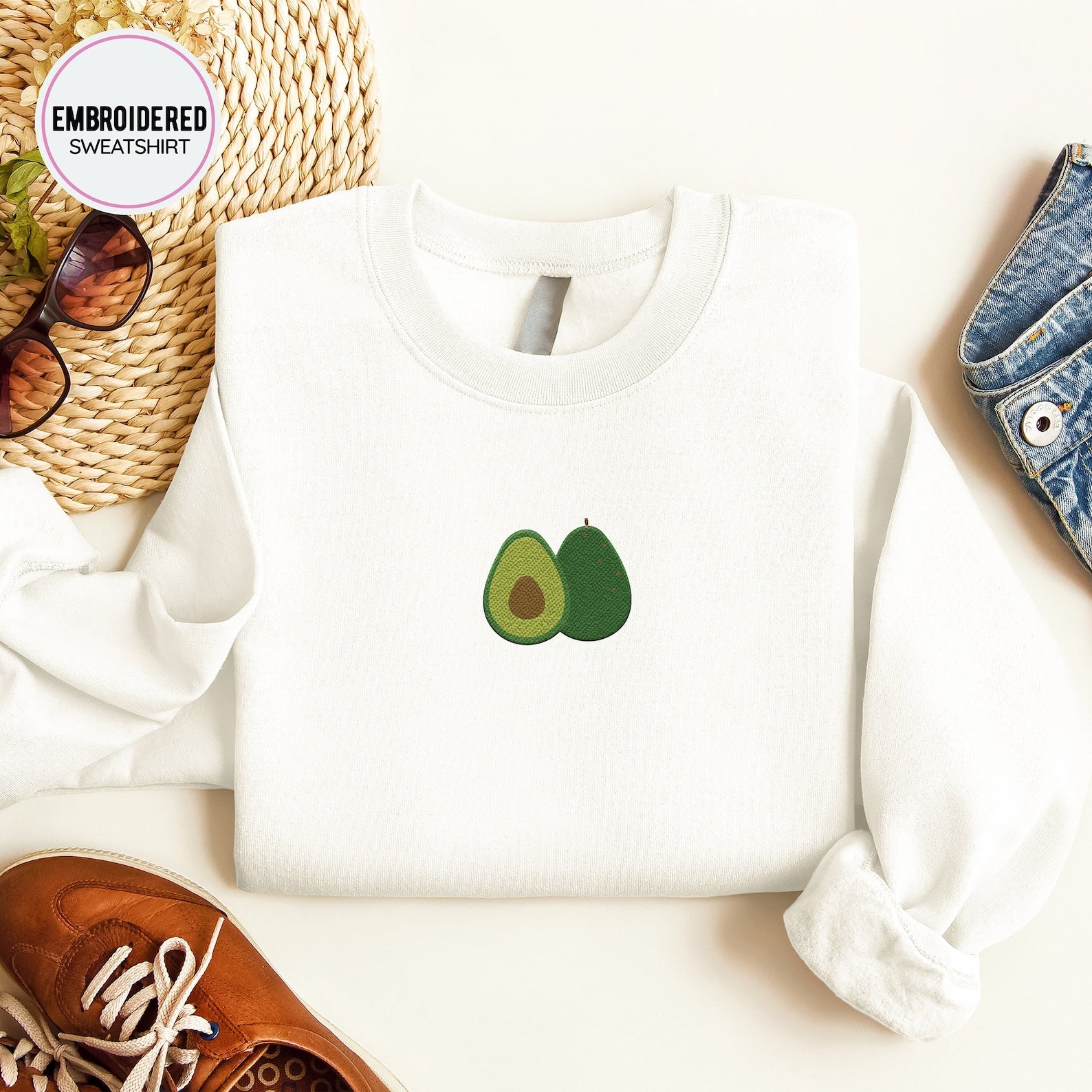 Avocado Embroidered Sweatshirt 2D Crewneck Sweatshirt All Over Print Sweatshirt For Women Sweatshirt For Men Sws2854