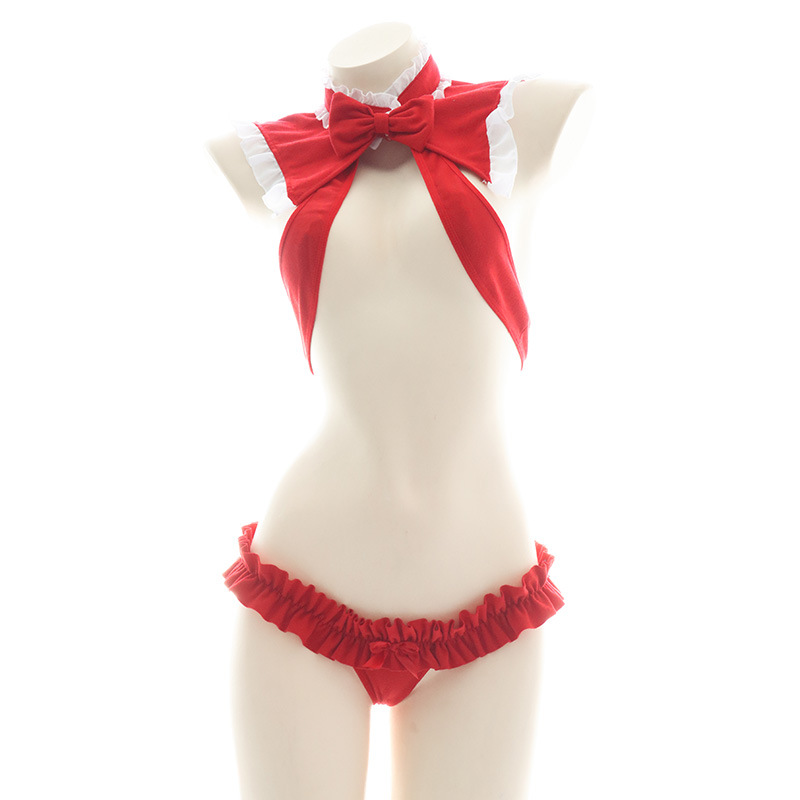 Anime Sexy Cosplay Costumes for Women Christmas Outfits Cute Red Lingere Kawaii Micro Bikini Mini Bra and Panty Set with Tail alx