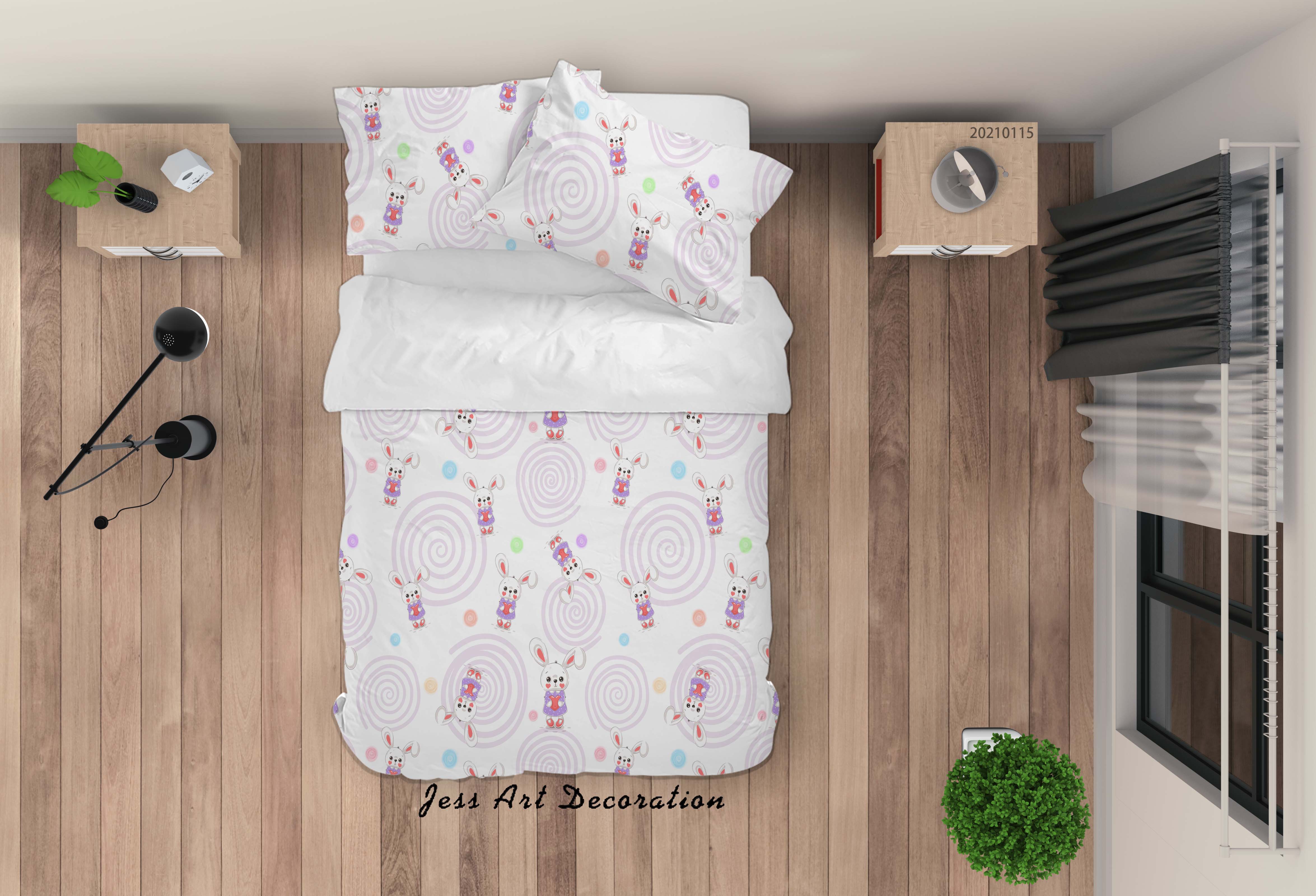 3D Hand Drawn Animal Pink Rabbit Quilt Cover Set Bedding Set Duvet Cover Pillowcases 79