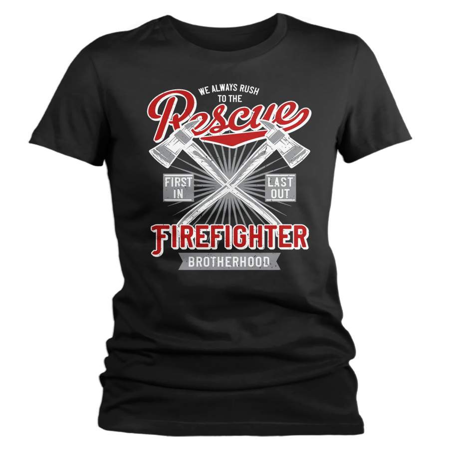 Women’s Rescue Firefighter T Shirt Vintage Fireman Shirts Firefighter Shirts First In Last Out Shirts