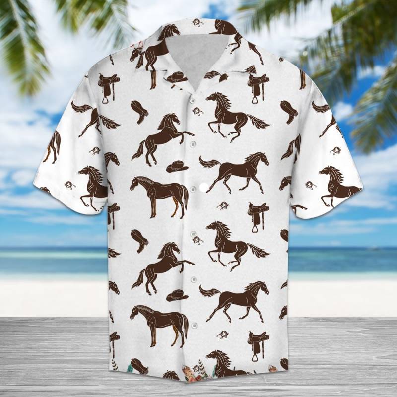 Amazing Brown Horses And Cowboy Western Equipment Hawaiian Shirt Ha65178