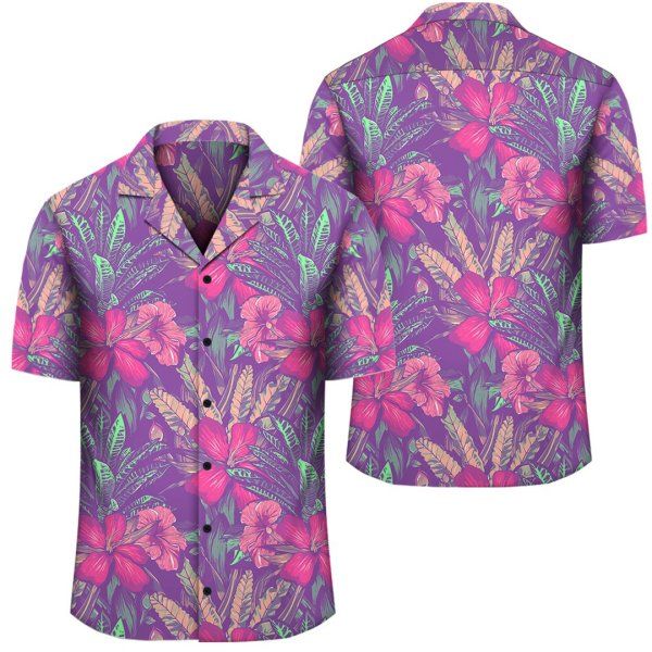 Tropical Hibiscus Purple Hawaiian Shirt