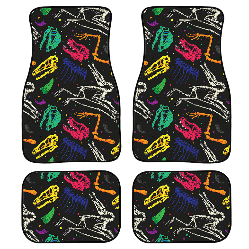 Colorful Dinosaur Fossil Pattern Print Front And Back Car Floor Mats, Front Car Mat