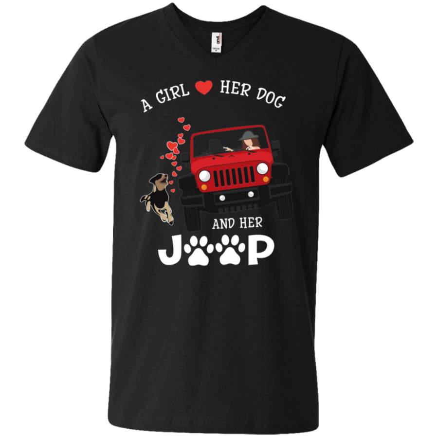 AGR A Girl Loves Her Dog And Her Jeep Unisex V-neck