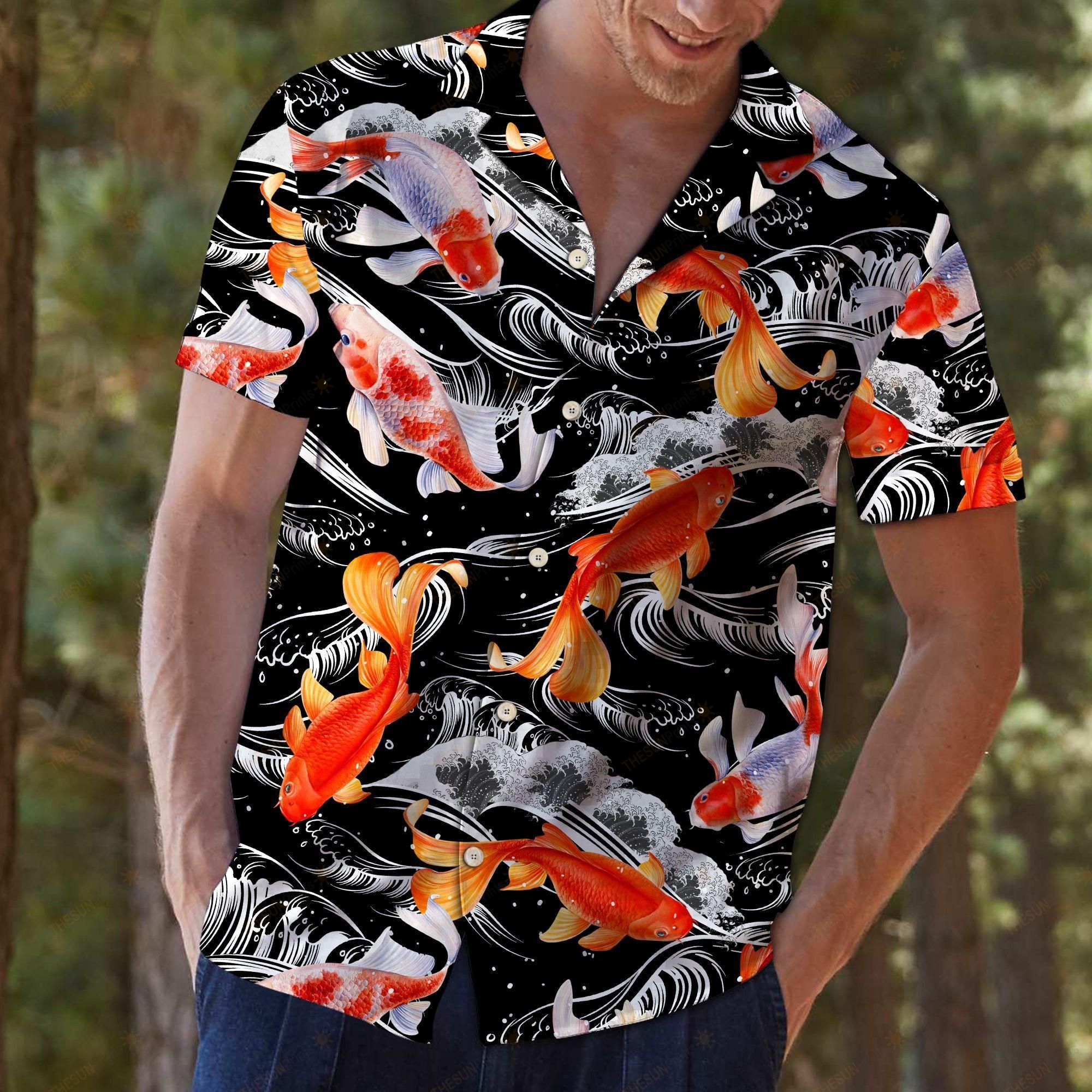 Koi Fish Wave Water Hawaiian Shirt Ha85958