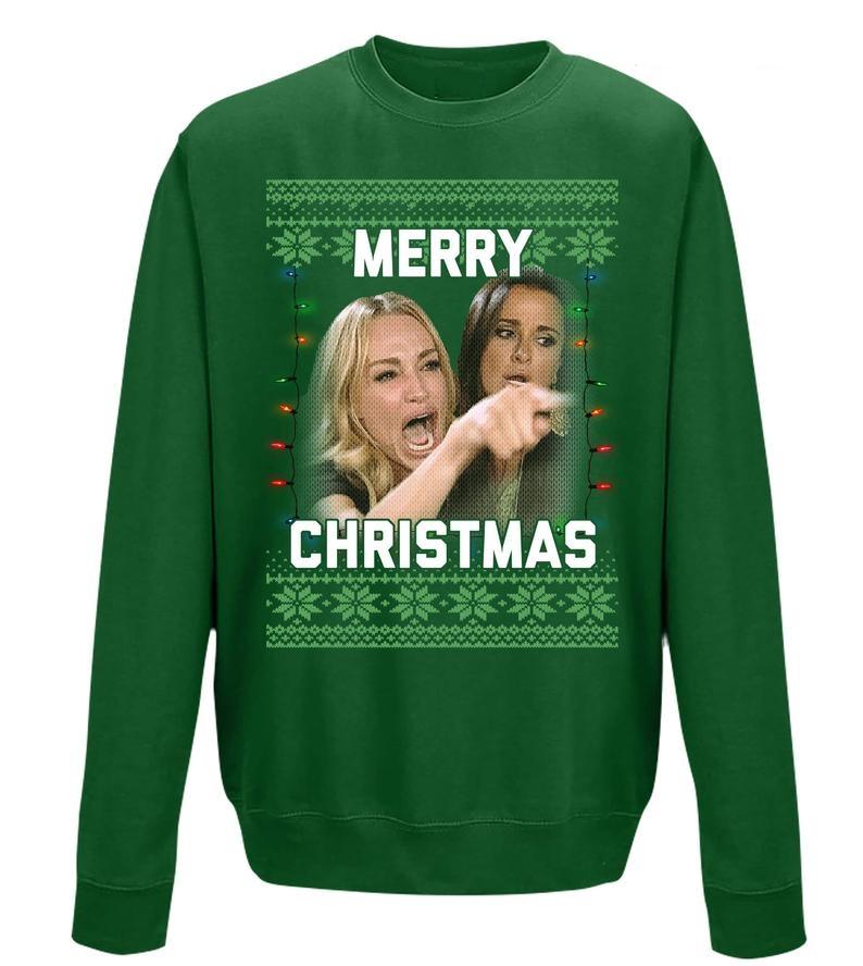 Woman Yelling At A Cat Meme Green Ugly Sweater Christmas Gift For Couple