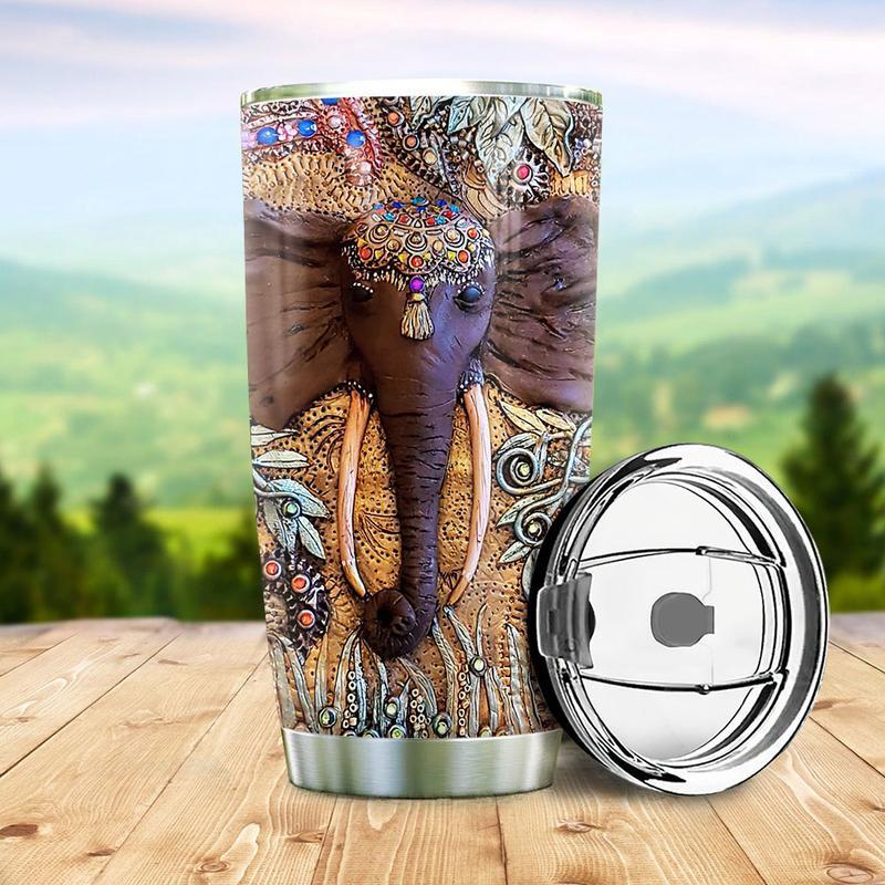 Elephant Wooden Style Stainless Steel Tumbler Cup | Travel Mug | Tc5750