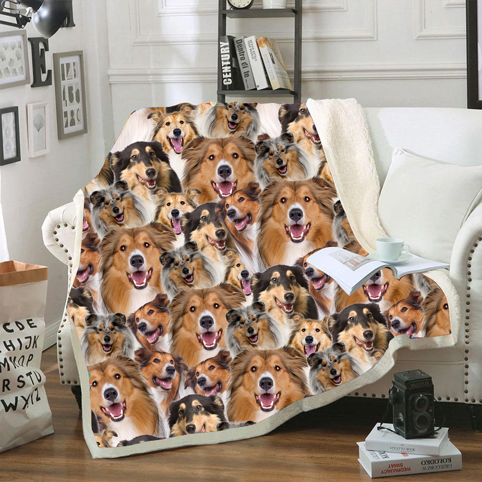 A Bunch Of Rough Collie Dogs Face Printed Blanket