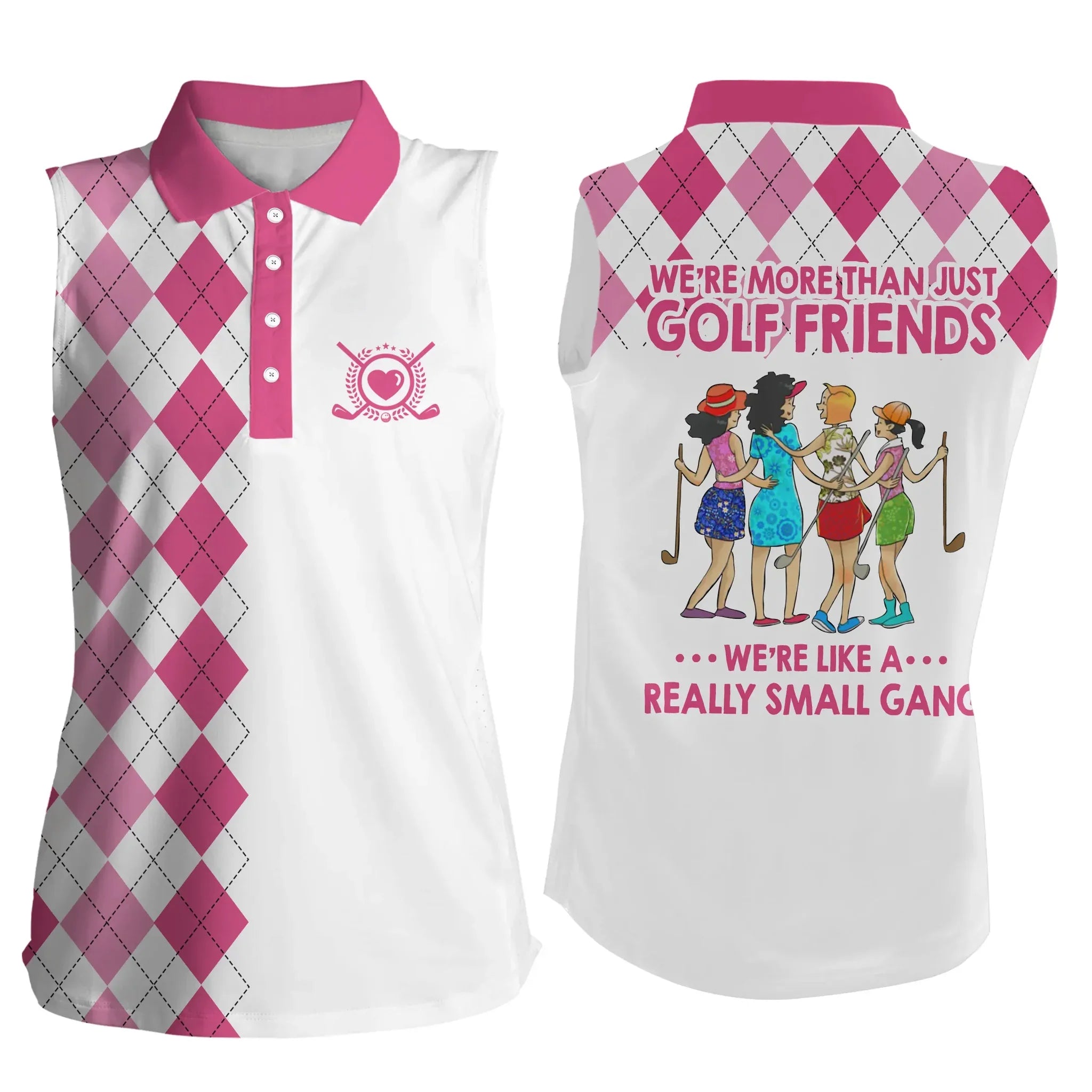 Womens Sleeveless Polo Shirts, Multi-Color Argyle Plaid We’Re More Than Golf Friends We’Re Small