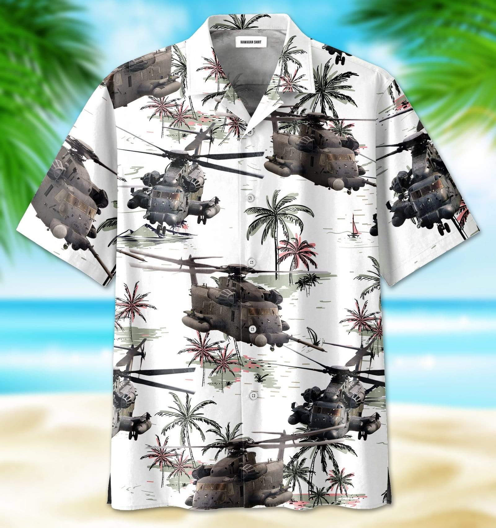 White Pattern Sikorsky Pave Low Hawaii Aloha Shirt Made In Or Beach Shorts Ha49141