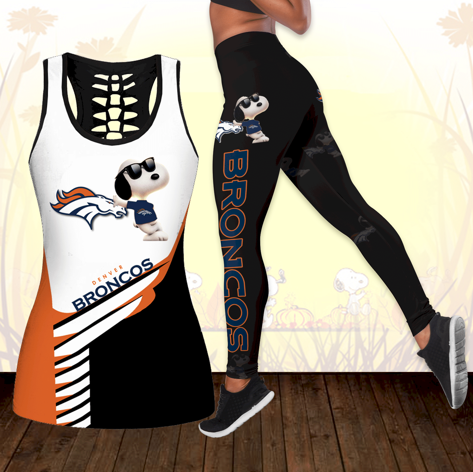 Combo Denver Broncos Snoopy Hollow Tanktop Leggings Set Outfit K1739