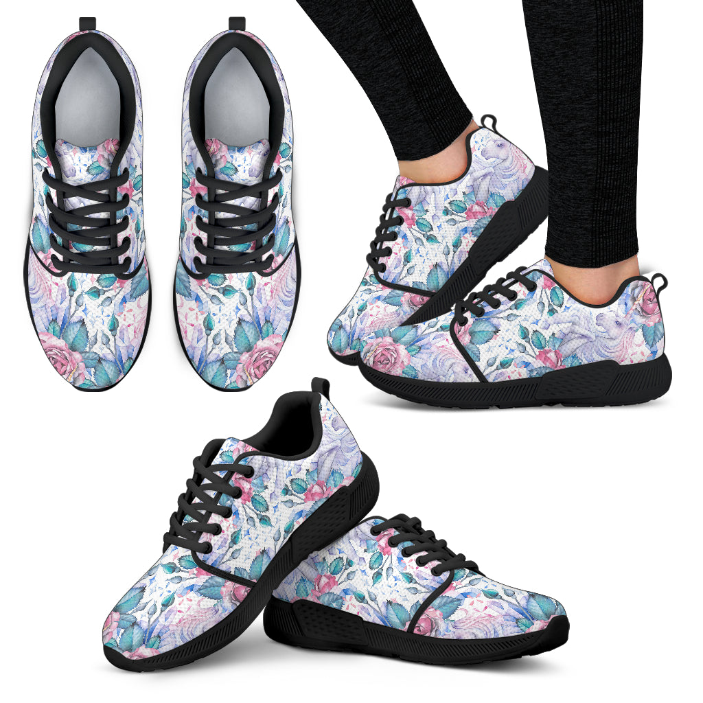 White Fairy Rose Unicorn Pattern Print Women’S Athletic Shoes