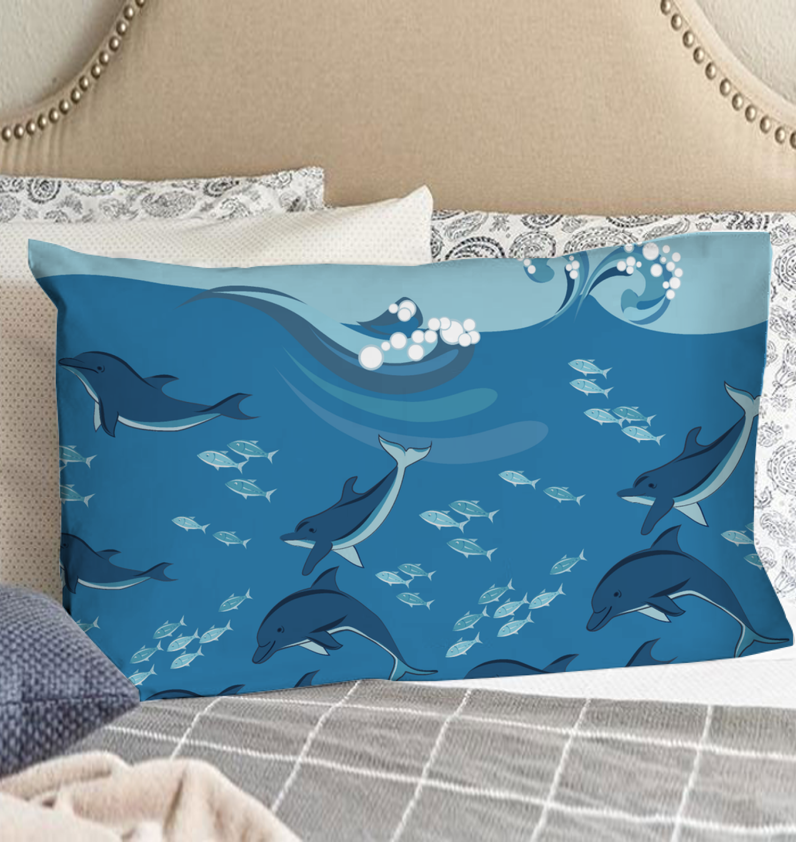 Dolphin And Sea Pillow Case   AH   J1