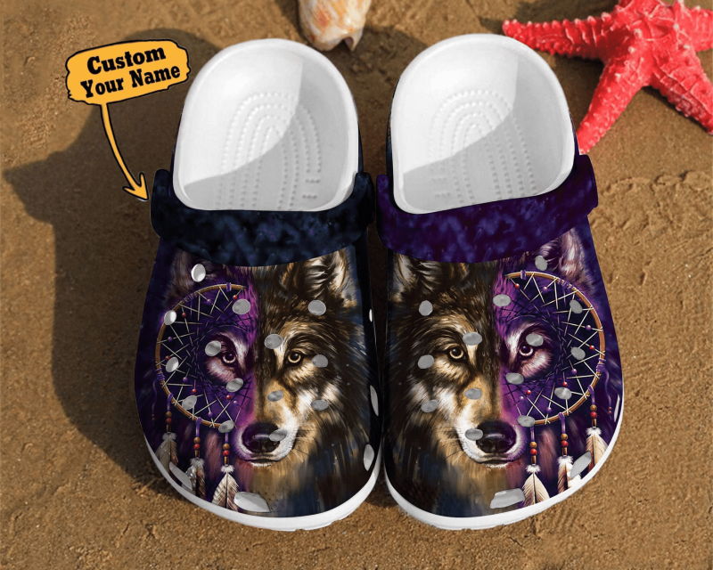 Wolf Art Dreamcatcher Two Face Gift For Lovers Native American clog Shoes Wolf