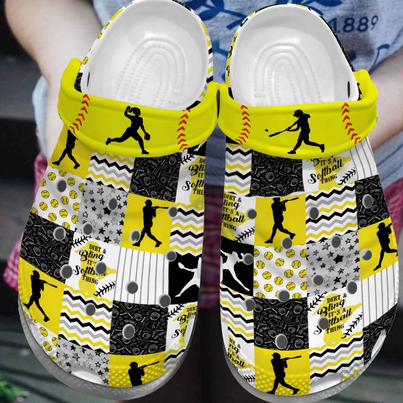 Softball Personalize Clog, Custom Name, Text, Fashion Style For Women, Men, Kid, Print 3D Dirt & Bling