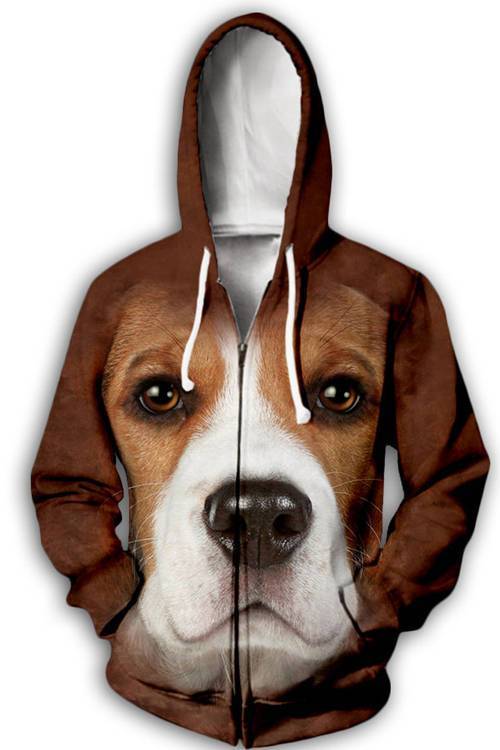 [CITYBARKS] [Fleece Zip Hoodie] Animals Dogs Beagle