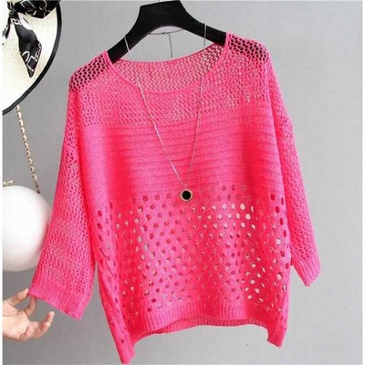 2021 Leisure White Hollow Out Mesh Top Women Thin Knitted Pullover Loose Summer Air Conditioning knitwear Pull Femme Tide H1451 alx