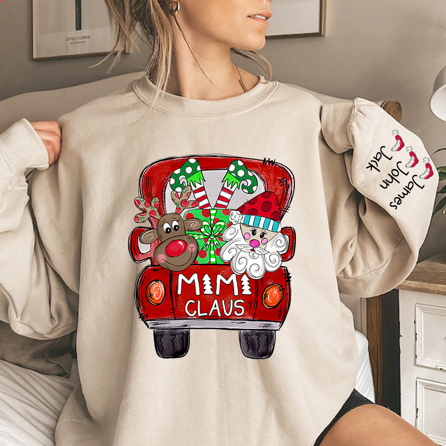 Personalized Christmas Mimi Truck Sweatshirt, Mom Gigi Nana Claus Sweatshirt, Christmas Gifts for Grandma, Grandma And Grandkids Sweatshirt