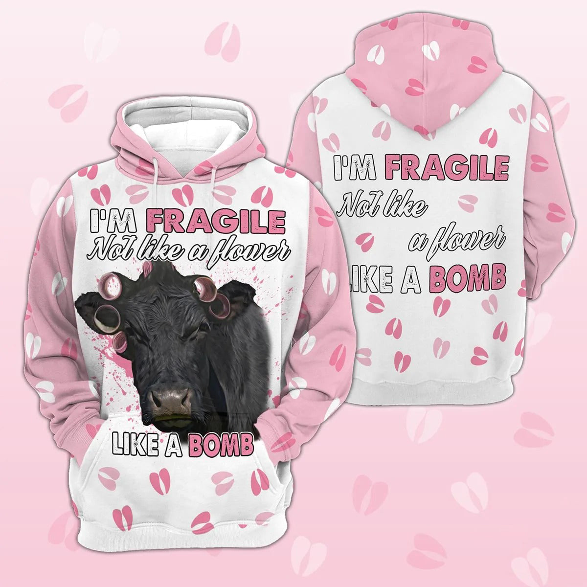 Black Angus Hoodie, I’M Fragile Not Like A Flower Like A Bomb 3D Hoodie, Women Farm Hoodie