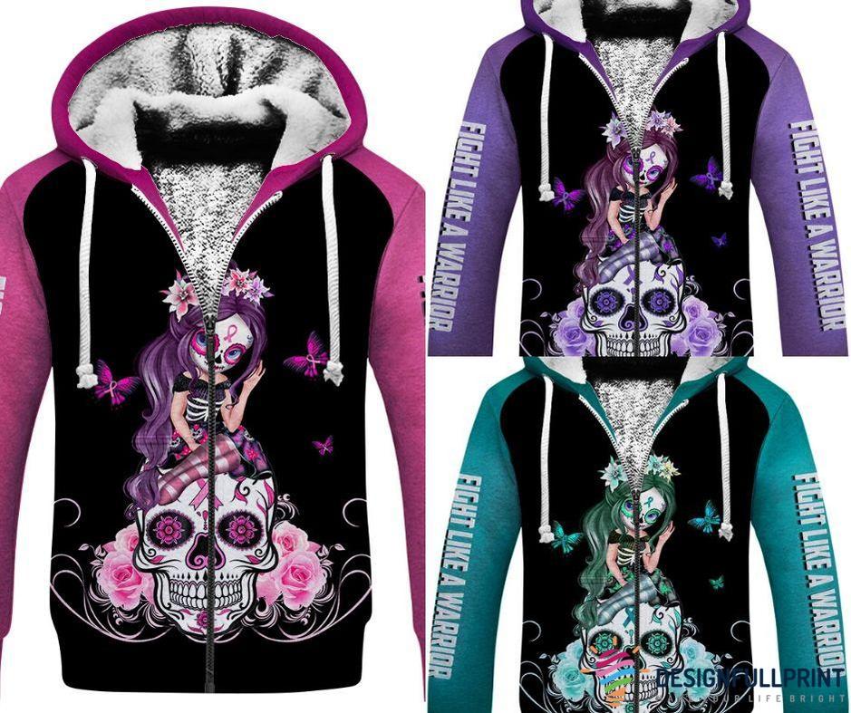 Skull Gift Multicolor Warrior Sugar Skull Girl Sherpa Us Unisex Size Hoodie