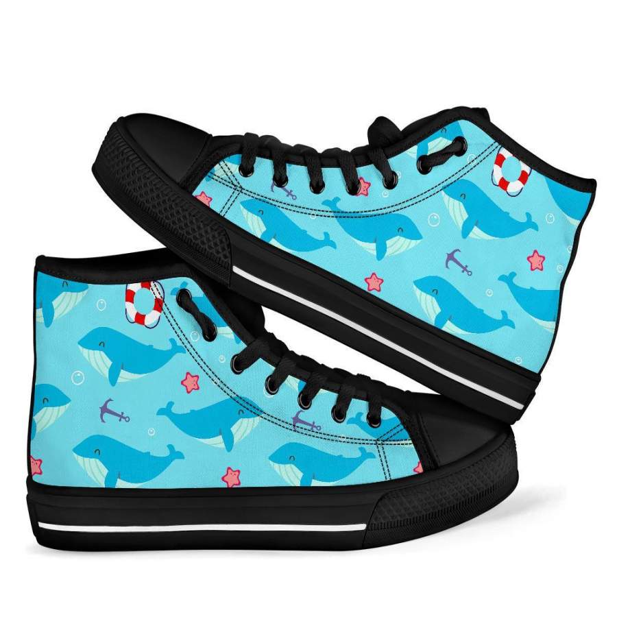 Whale Humpback Pattern Print Men Women’s High Top Shoes