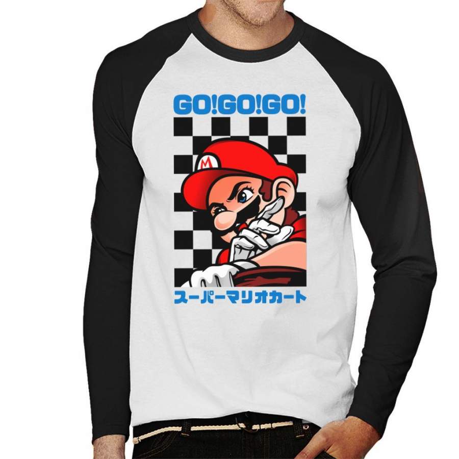 Go Go GO Mario Racing Kart Version III Men’s Baseball Long Sleeved T-Shirt