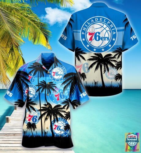 Nba Philadelphia 76Ers Blue Palm Trees Trendy Hawaiian Shirt Aloha Shirt