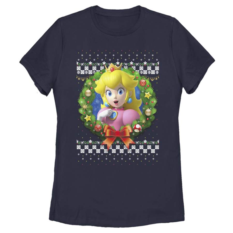 Nintendo Women’s Christmas Peach Wreath  T Shirt