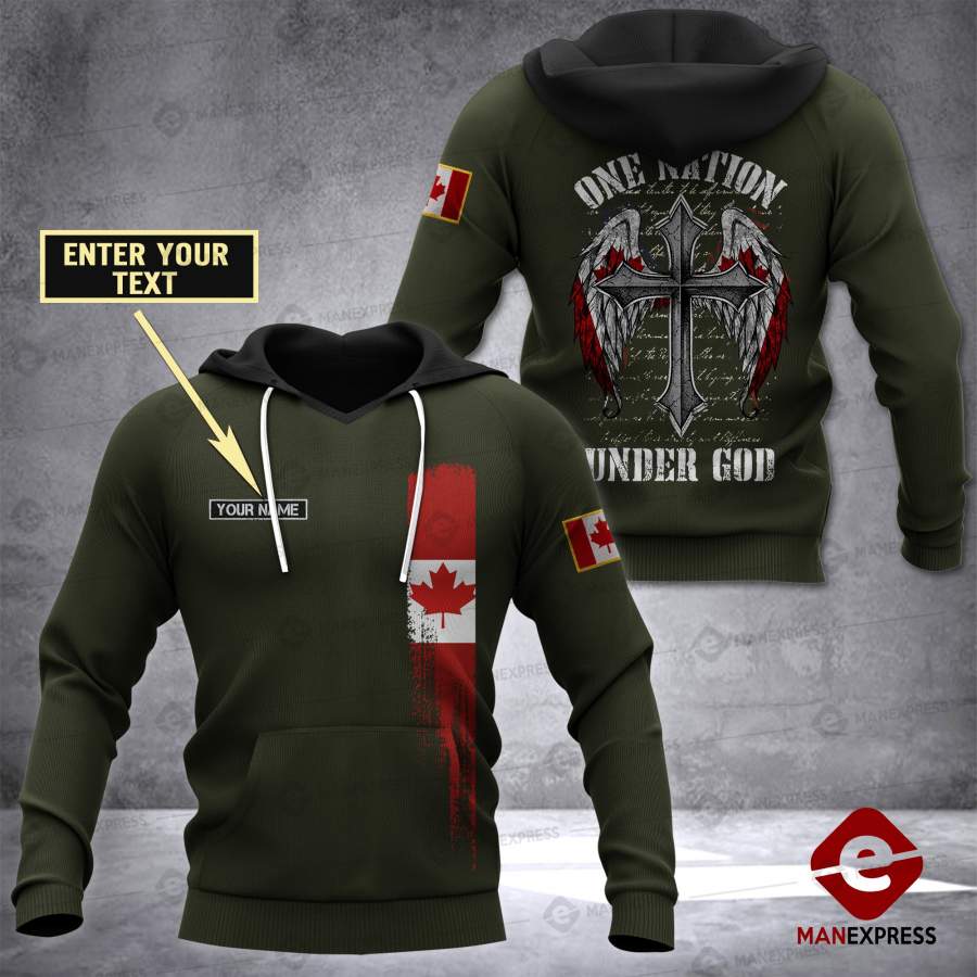 Canada Flag – One Nation under God Personalized 3D printed Hoodie/TShirt NQA
