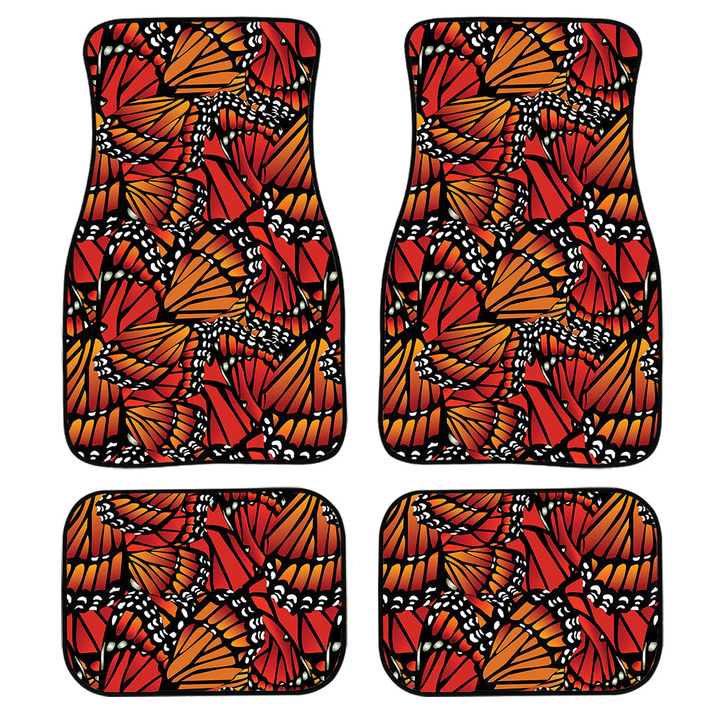 Orange Monarch Butterfly Wings Print Front And Back Car Floor Mats, Front Car Mat