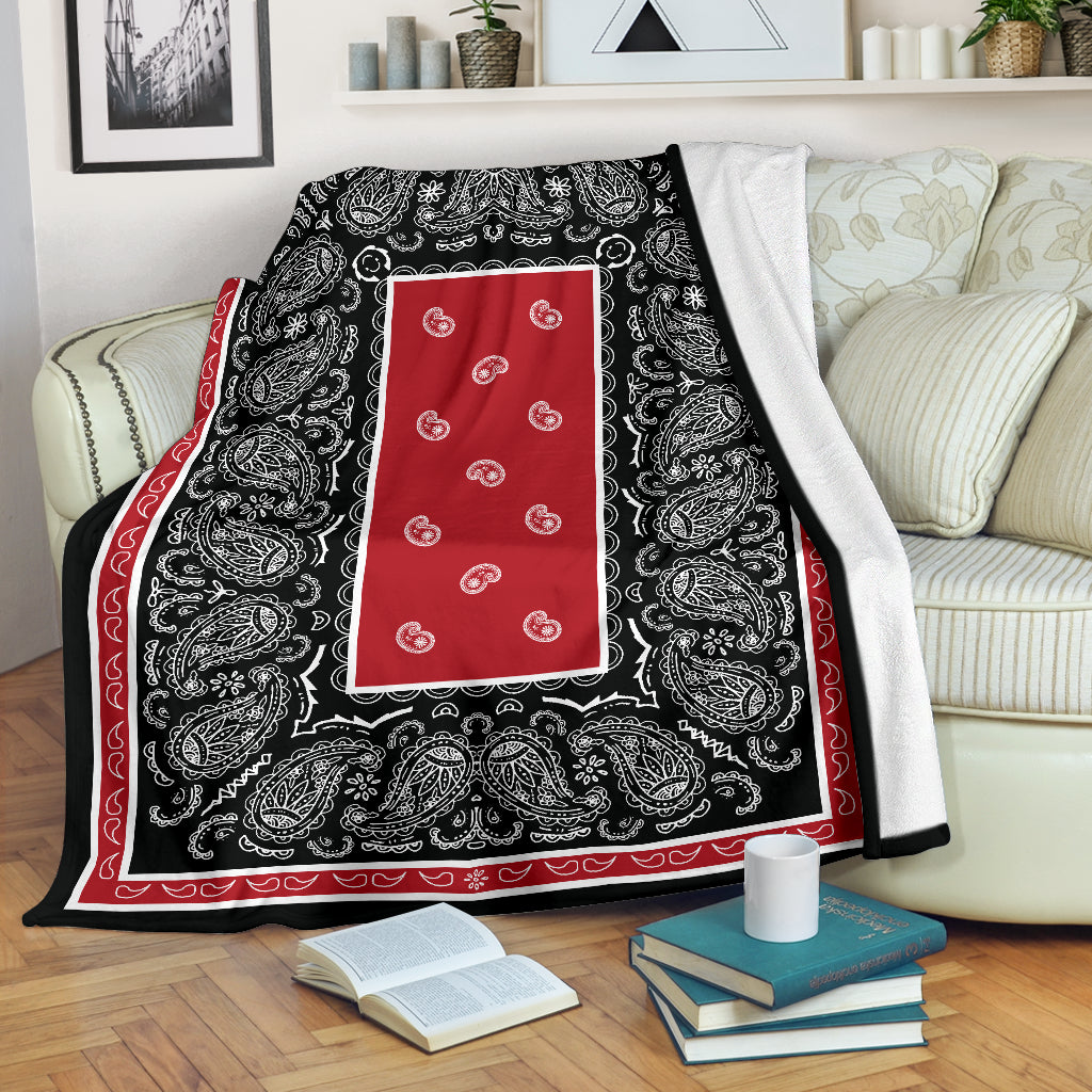 Ultra Plush Red And Black Bandana Premium Blanket