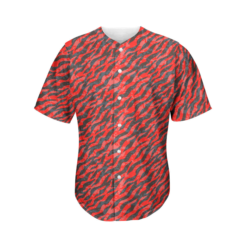 Black And Red Tiger Stripe Camo Print Men’S Baseball Jersey 3D Print