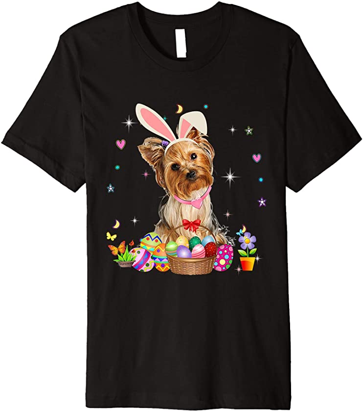 Cute Yorkshire Terrier Easter Day Bunny Eggs Easter Womens Premium T-Shirt