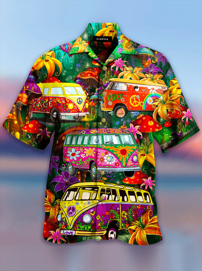 Get Now Awesome Happy Hippie Camping Van Hawaii Aloha Shirts Ha60941