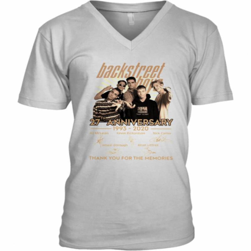 Backstreet Boys 27Th Anniversary 1993 2020 Thank You For The Memories Signature V-Neck T-Shirt