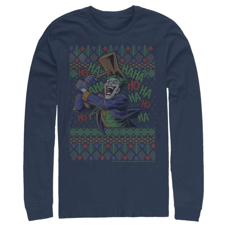 Batman Men’s Ugly Christmas Joker Hammer  Long Sleeve Shirt