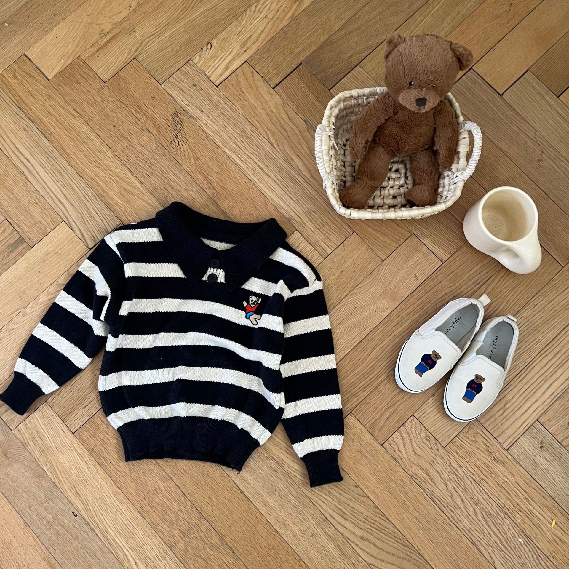 2804C Children Sweater Pullovers Autumn 2022 New Classic Stripe Boy’s Polo Pullovers Bear Embroidery Girl’s Sweater Tops alx