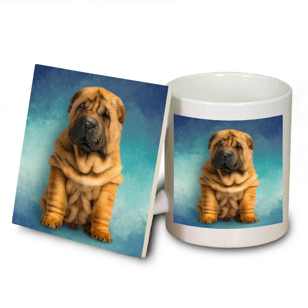 Shar Pei Puppy Dog Mug And Coaster Set