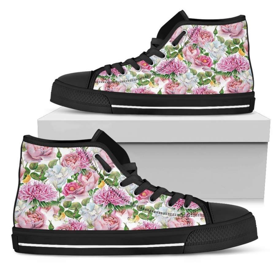 Watercolor Floral Women’s High Top Shoes Black