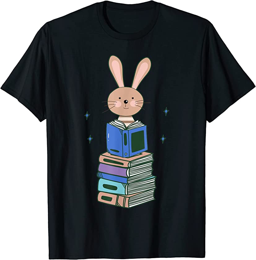 Bunny Funny Cute Bookworm Girls Boys Book Reading Rabbit T-Shirt