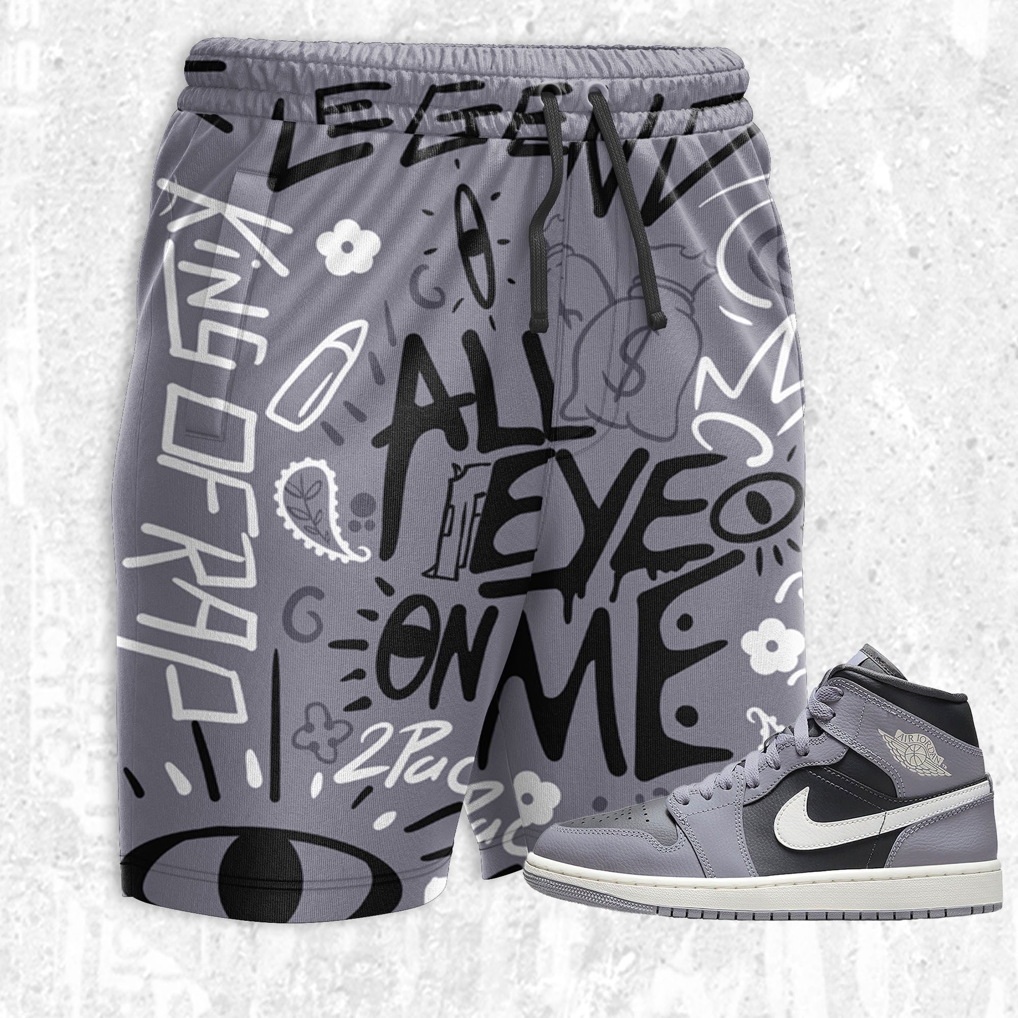 All Eye On Me 3D Doodle Eye ST Unisex Shorts match Jordan 1 Mid Cement Grey,shorts match Jordan