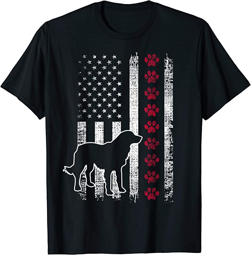 Vintage Retro USA Patriotic American Flag Golden Retriever T-Shirt