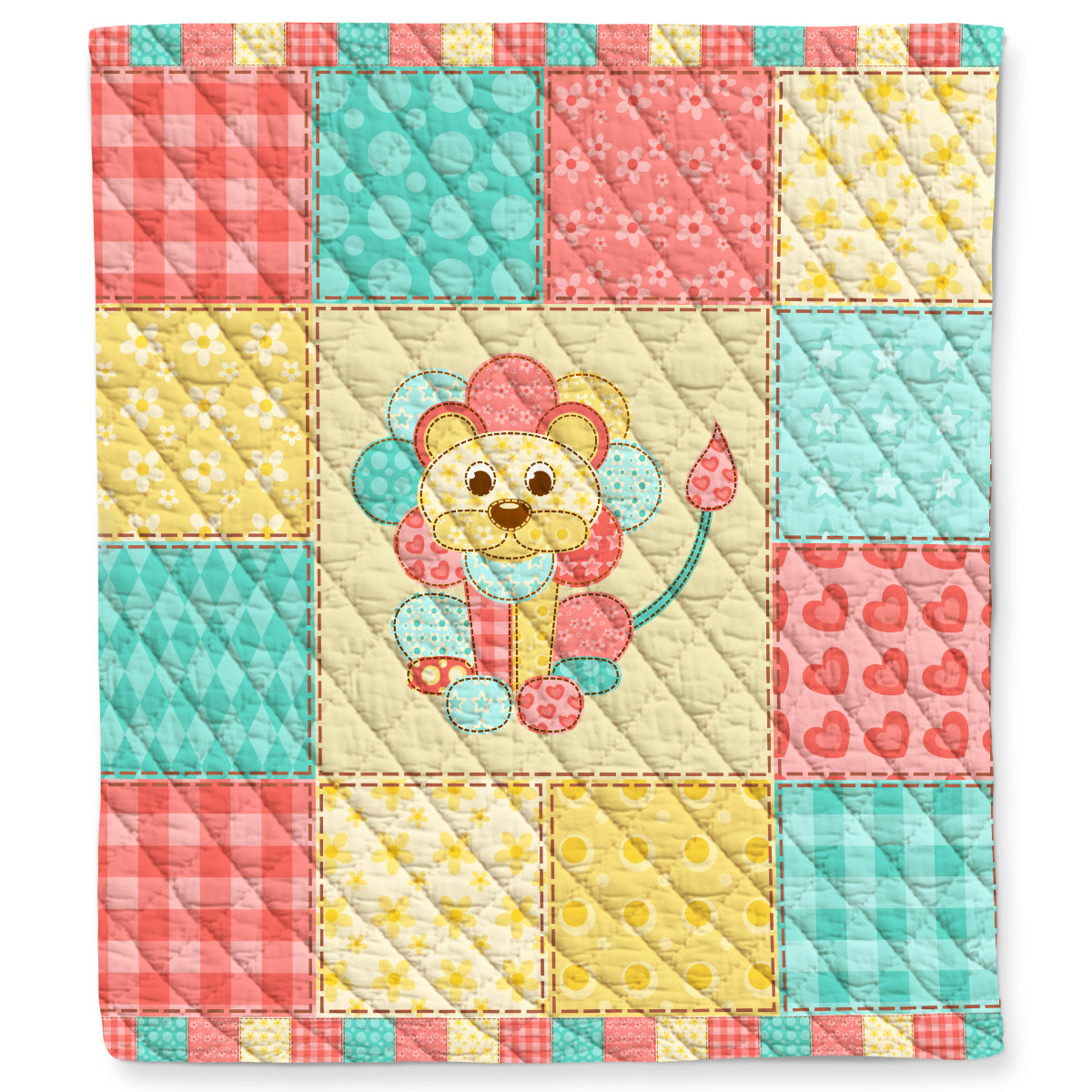 Lion Patchwork Pattern Quilt Blanket