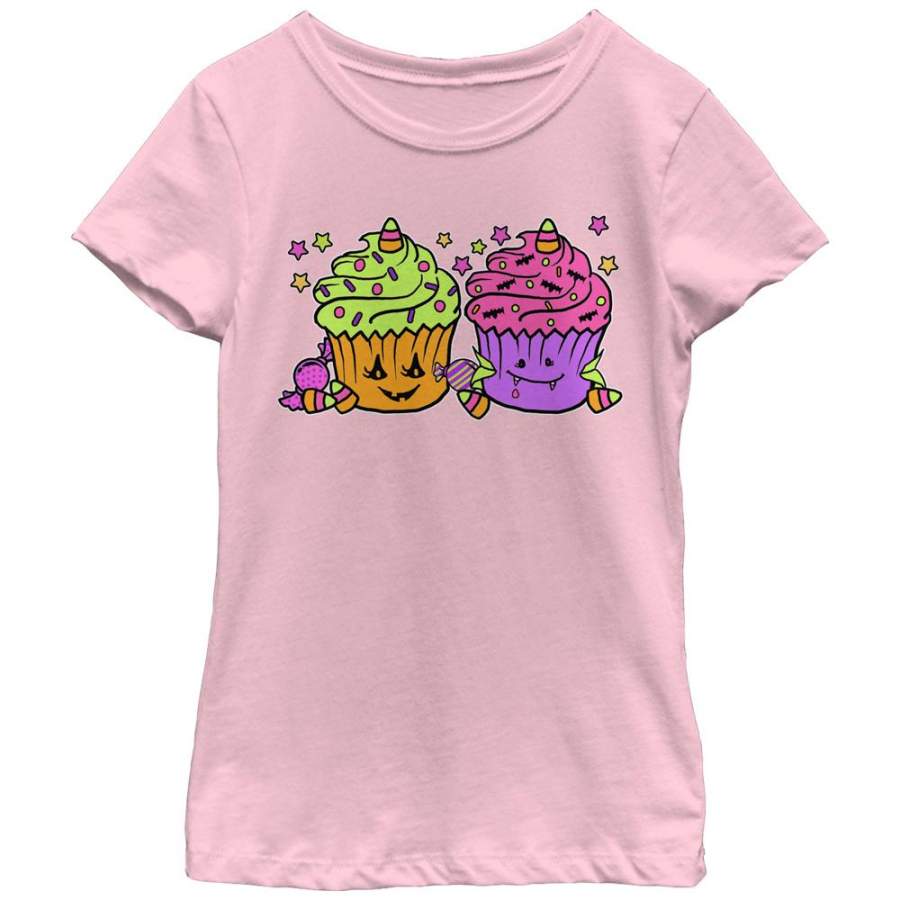 Lost Gods Girl’s Halloween Cupcakes  T Shirt Light Pink S