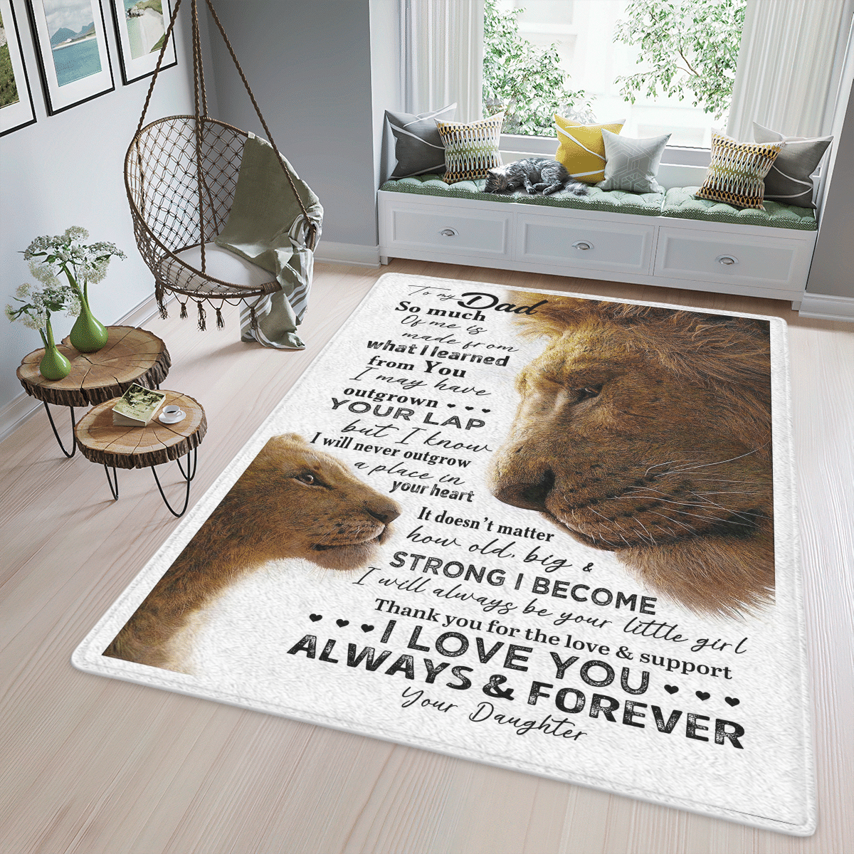 Wooni To My Dad From Daughter, Lions, I Love You Always And Forever Area Rug, Rectangle Rug Wn210322117