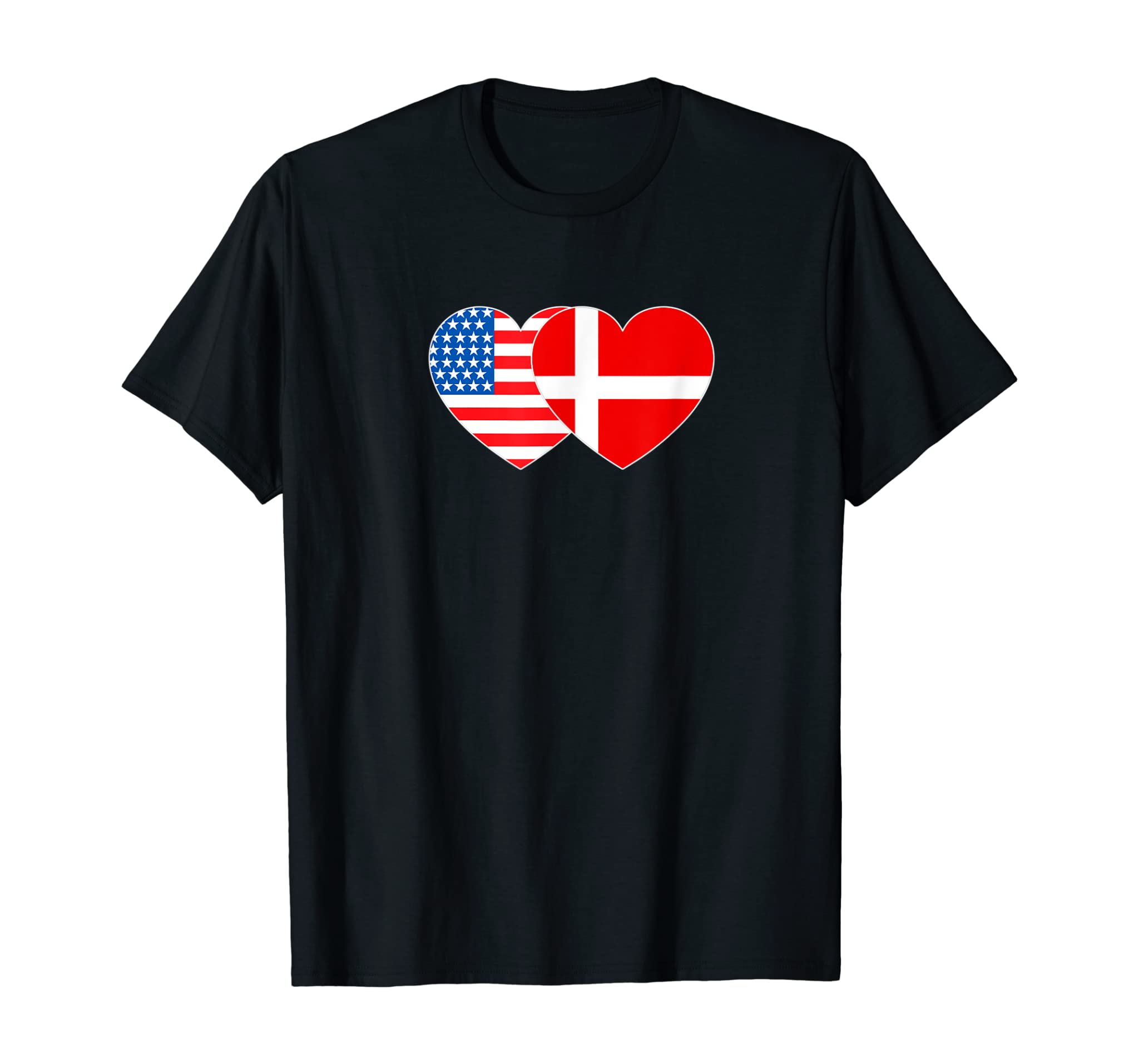 Denmark & USA Flag Twin Heart for Danish Americans Patriotic T-Shirt