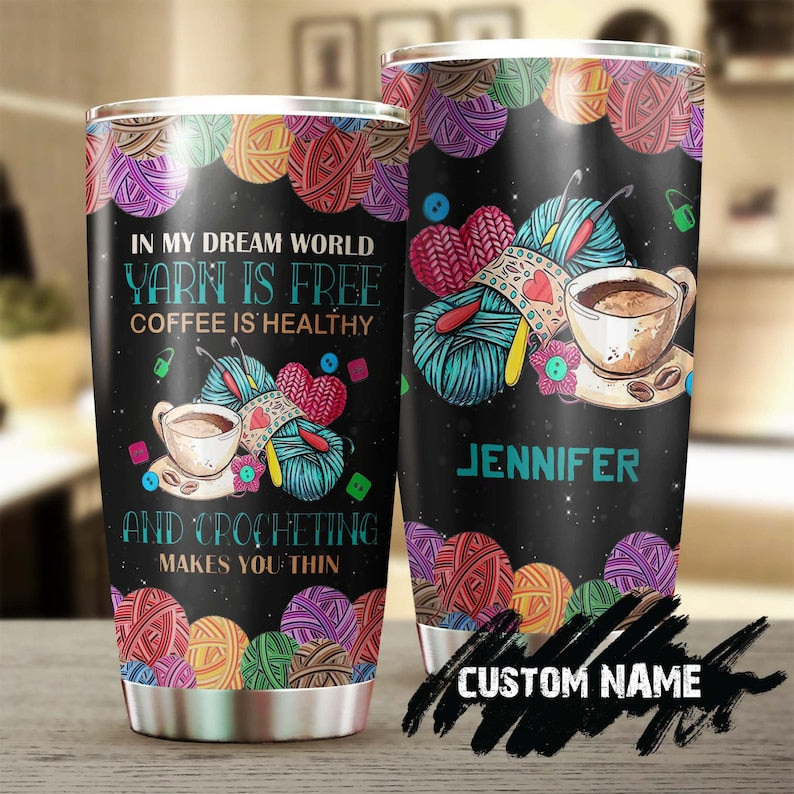 Crochet And Coffee Personalized Stainless Steel Tumbler-Crochet Knitting Tumbler -Special Birthday Gift – Gift For Her Present For Crocheter