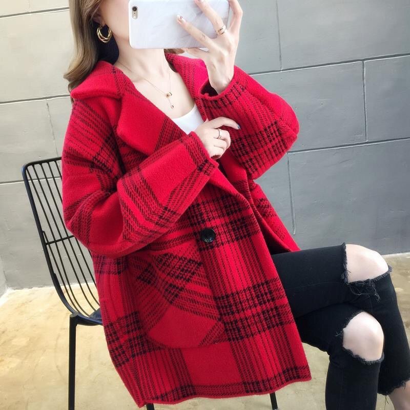 2022 Autumn and Winter New Women’s Sweater Pockets Coat Women’s Office Lady Turn-down Neck Single Breasted Knitted Cardigan M855 alx