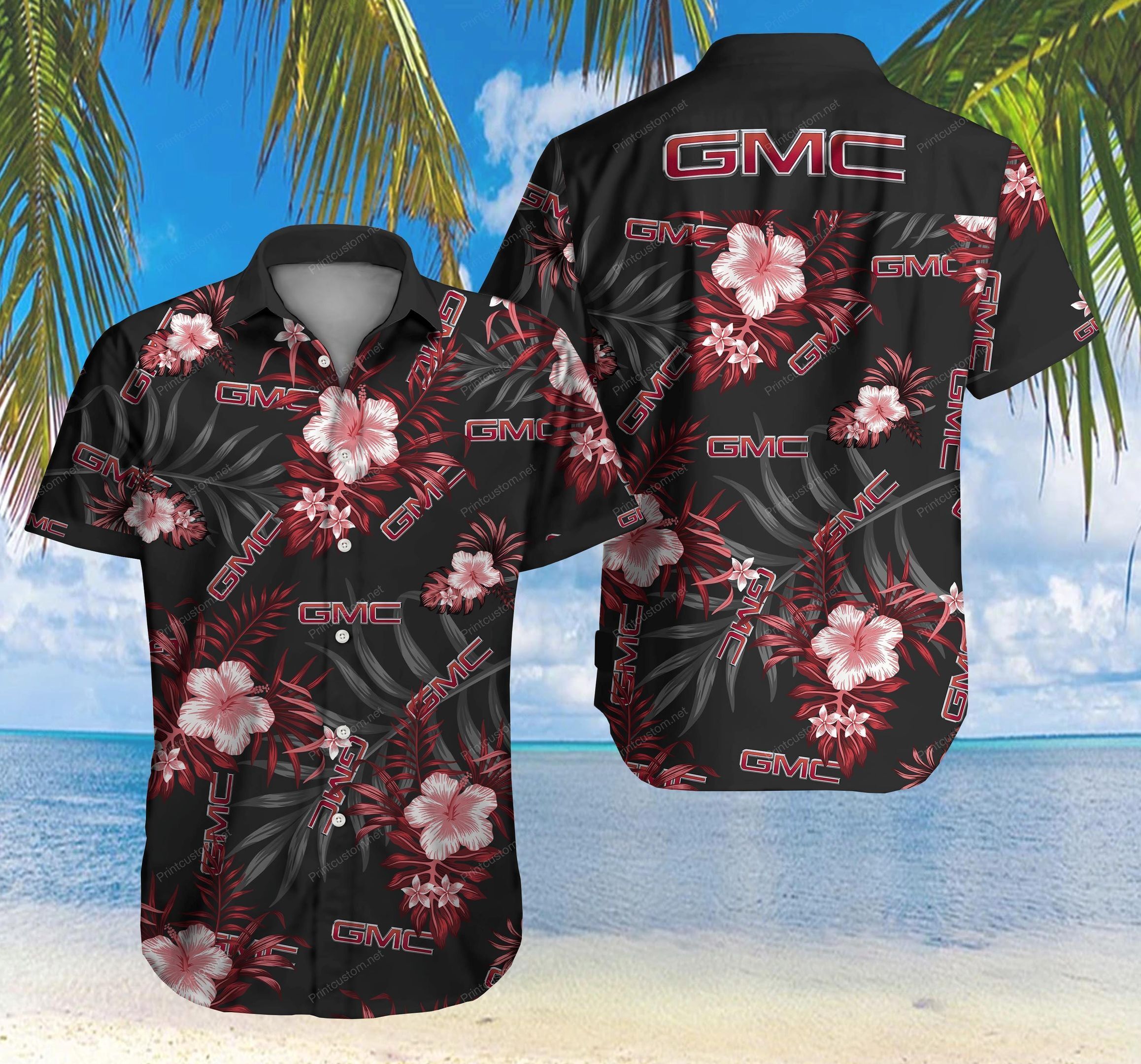 Tlmus Gmc Hawaiian Shirt Summer Button Up For Men Beach Wear Short Sleeve Hawaiian Ha51234